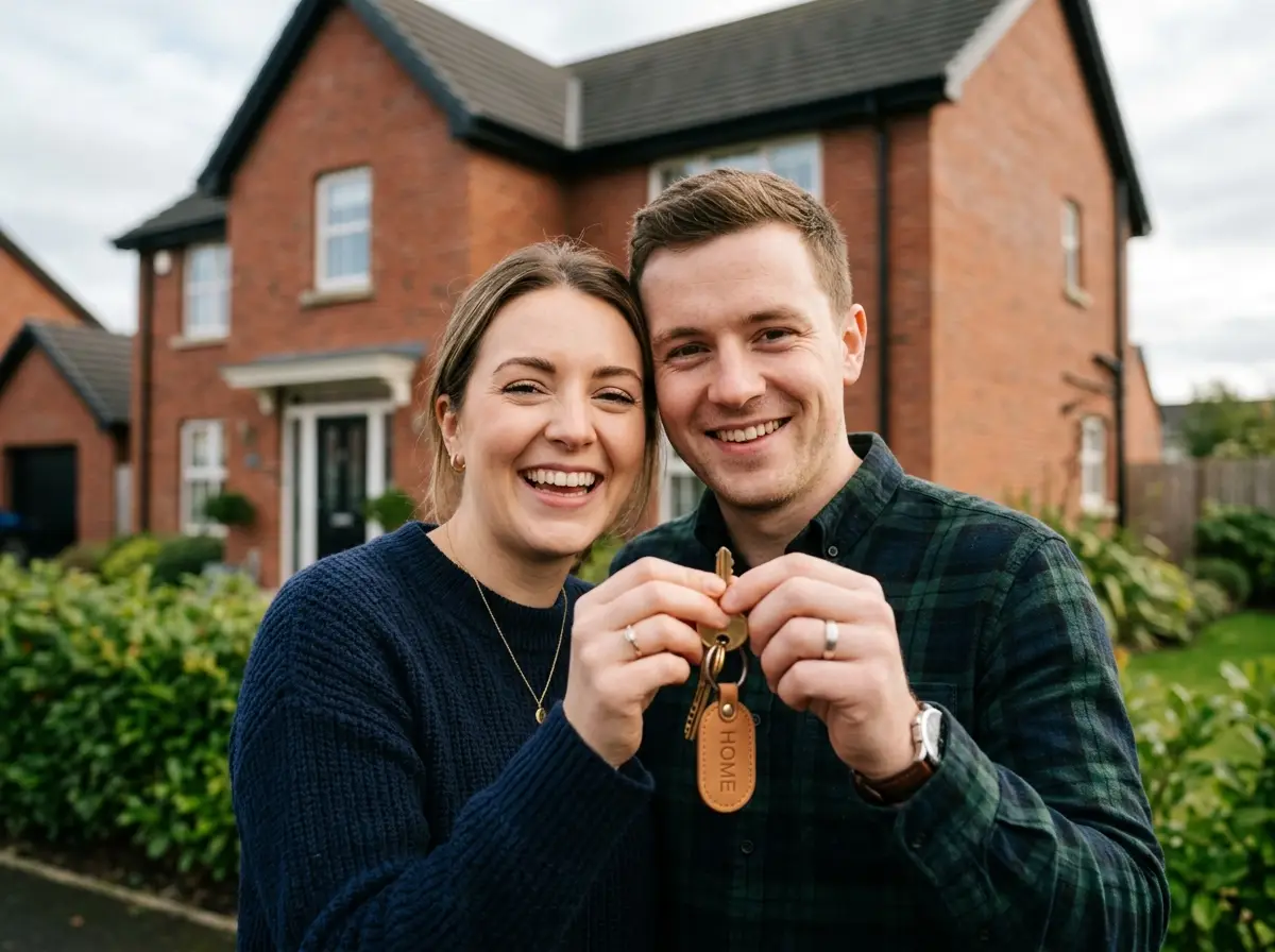 Young buyer celebrating their new home